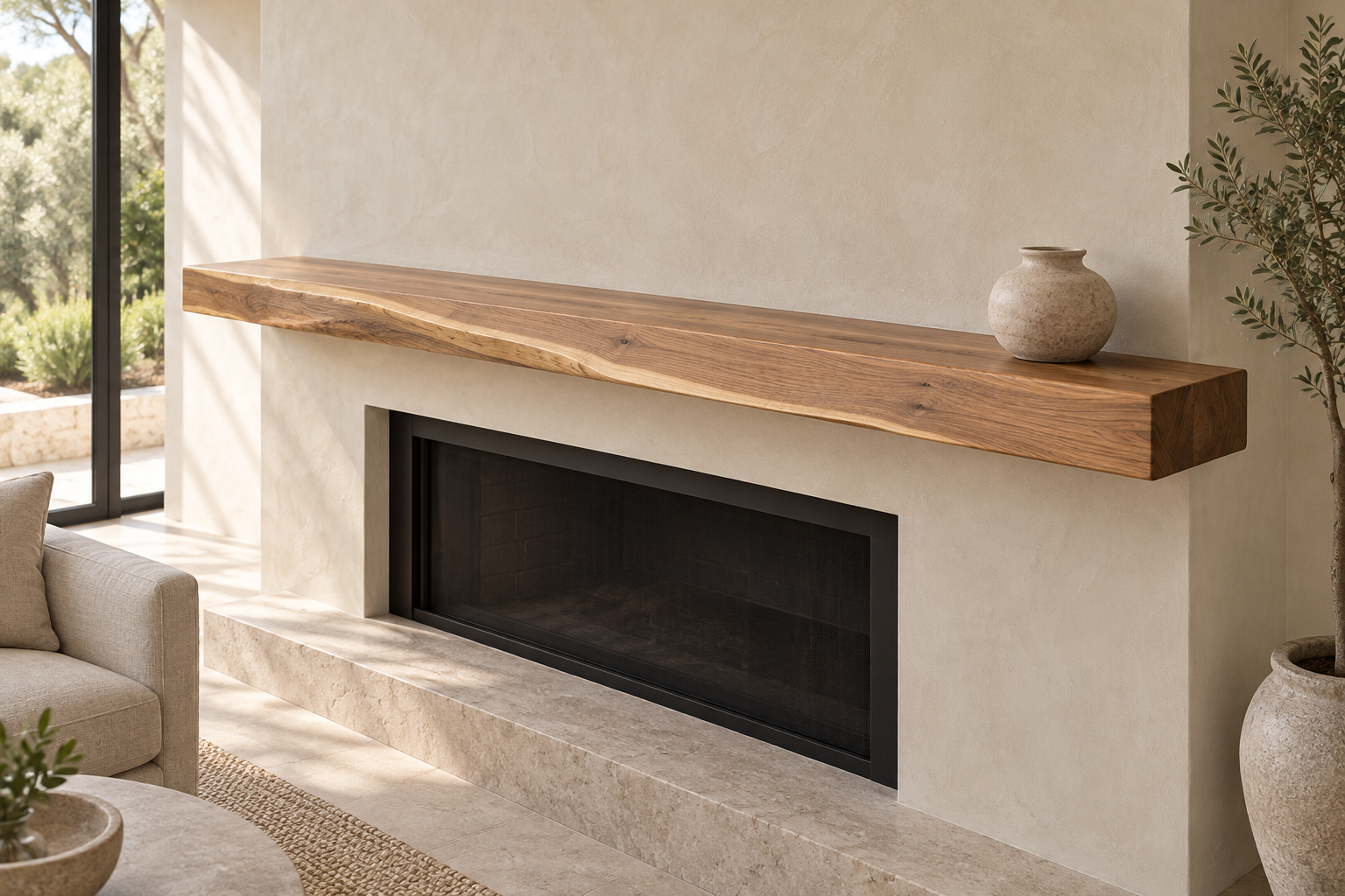 Concept drawing: slab mantel in light plaster