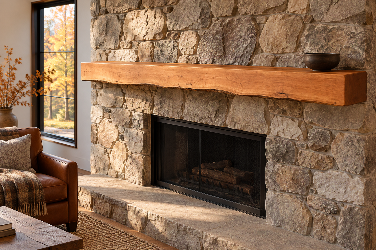 Concept drawing: slab mantel with fieldstone